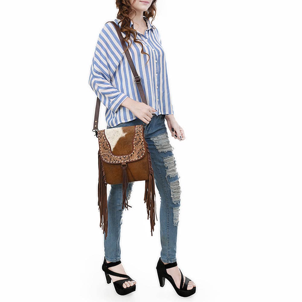 Leather Messenger Purse with Fringe