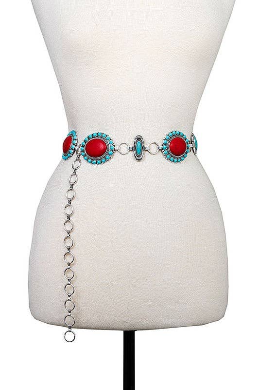 Oval Concho Belt with Faux Stone