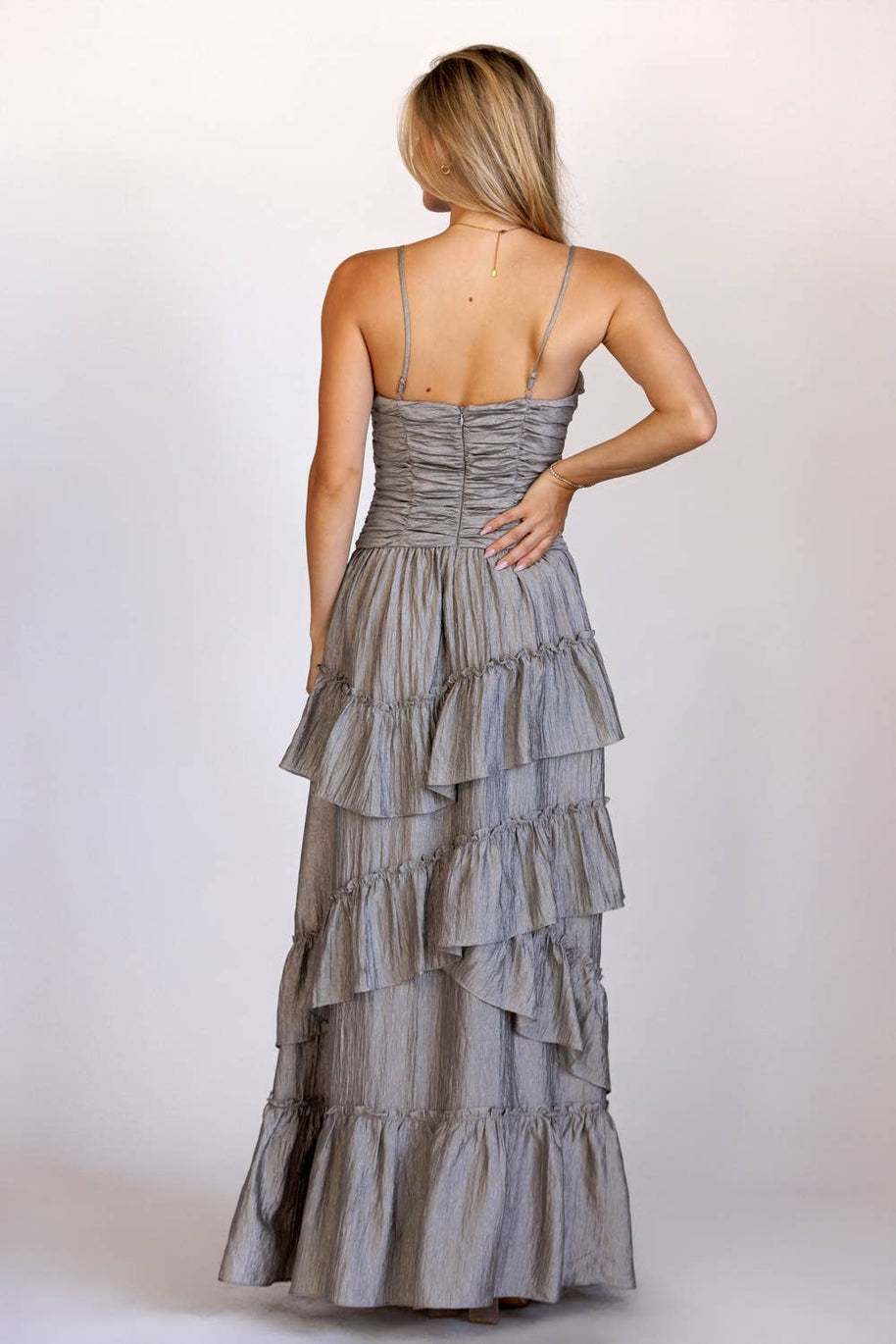 Silver Crinkle Maxi Dress