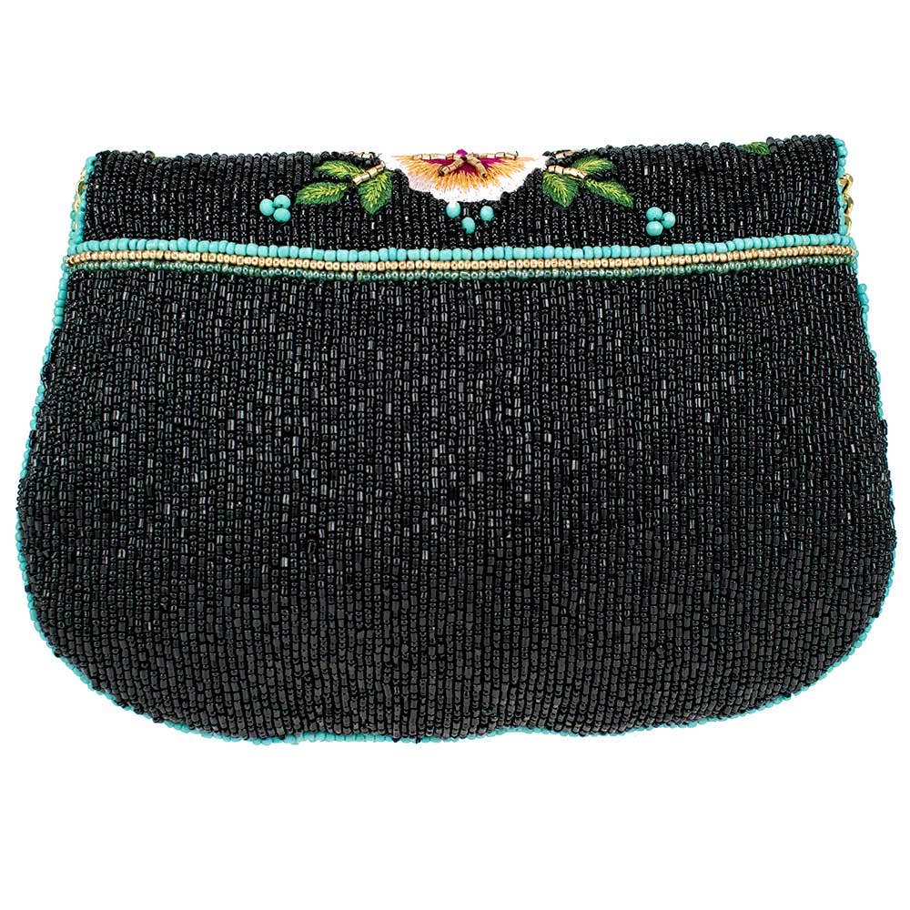 Hand-Beaded Black Butterfly Crossbody
