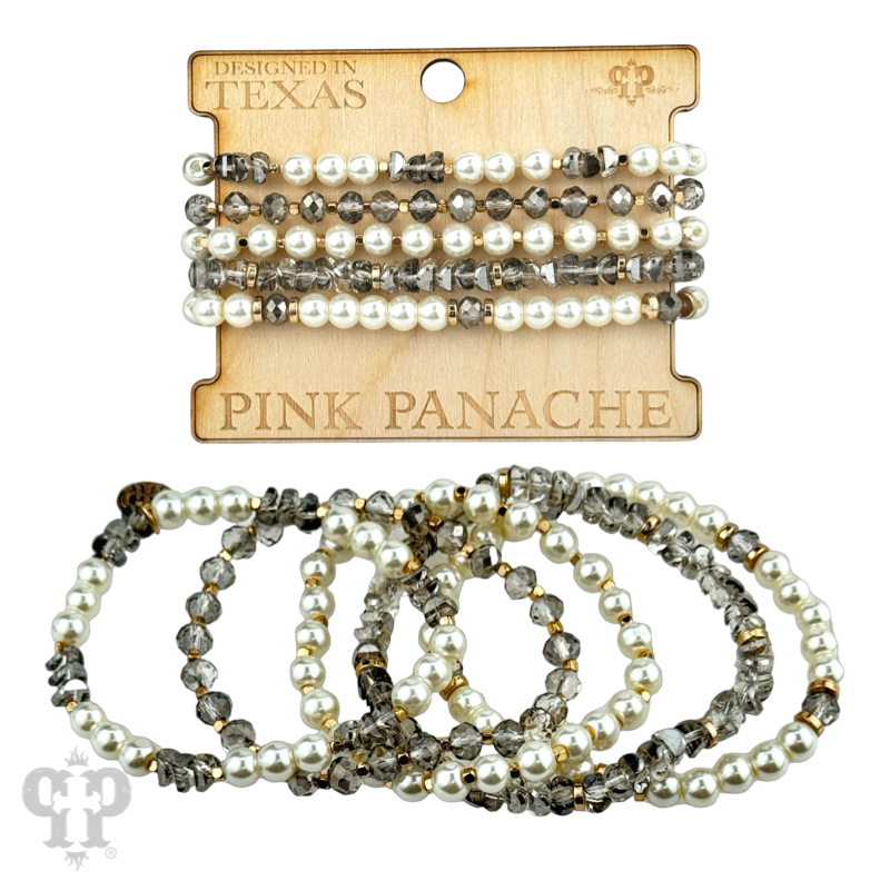 Pearl & faceted bead bracelet stack