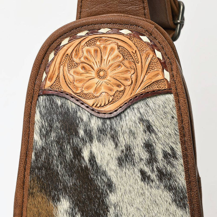 American Darling Hair-On Cowhide Western Leather Sling Bag - Hand-Tooled
