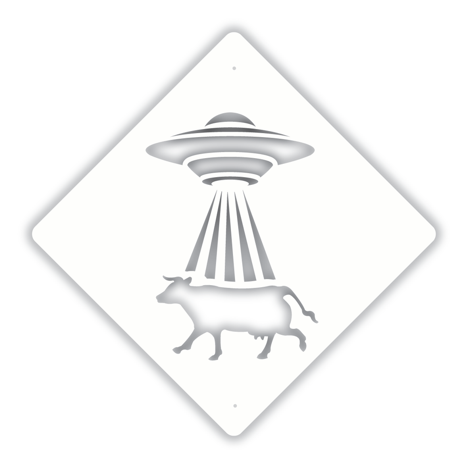 RUSTIC METAL UFO COW SIGN