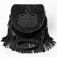 Suede Western Fringe Messenger Bag - White Stitch Design