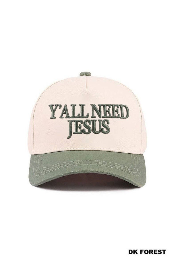 Y'all Need Jesus Two Tone Canvas Cotton Cap