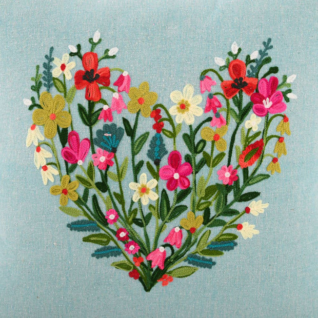 Heart & Crochet Flower Pillow