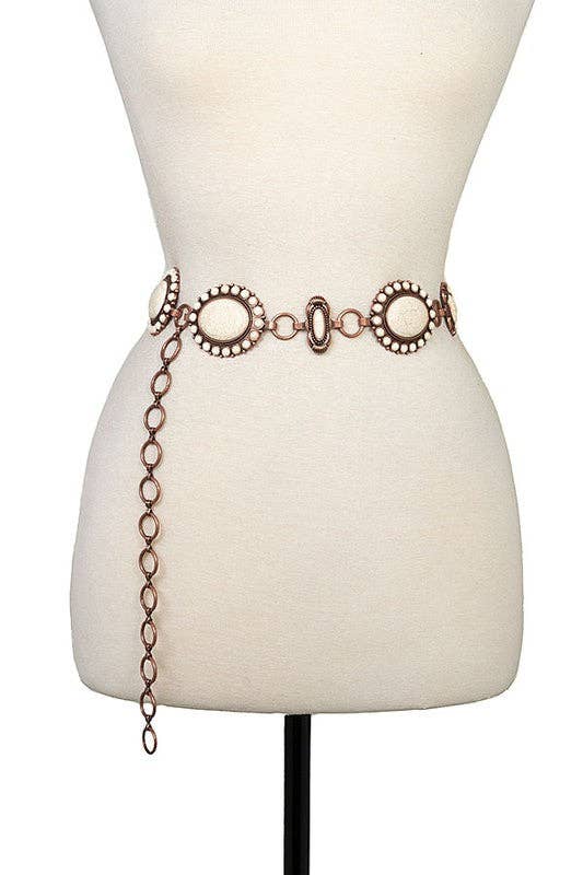 Oval Concho Belt with Faux Stone