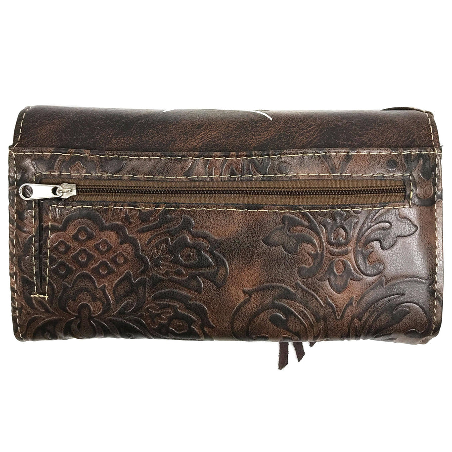 Suede Fringe Western Floral Crossbody Wallet