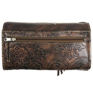 Suede Fringe Western Floral Crossbody Wallet