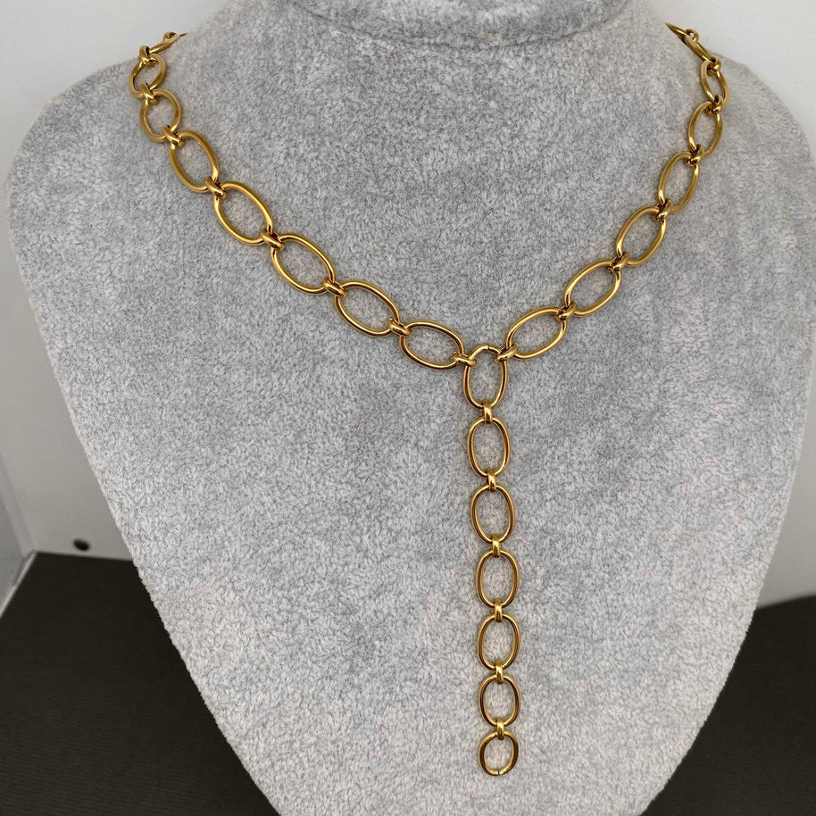 18K GP S. Steel Y-neck Chain Necklace