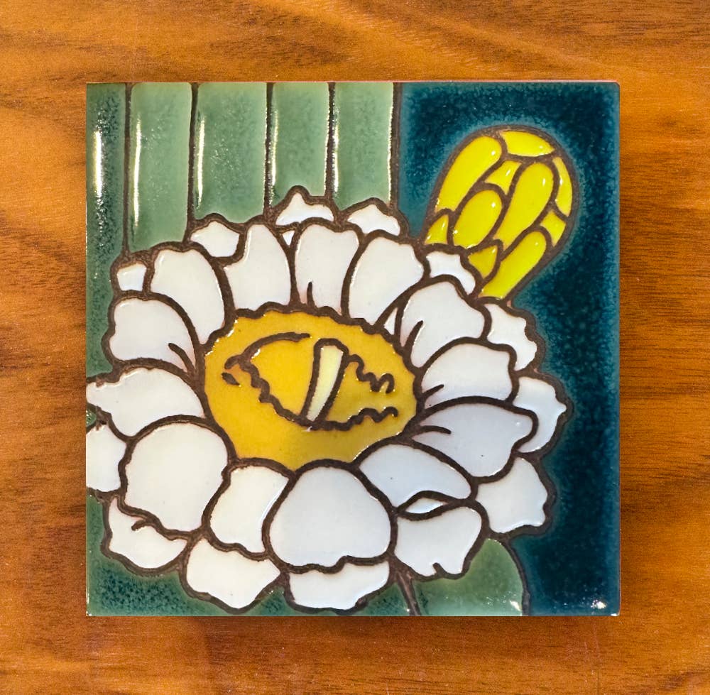 Desert Flora Coaster: Saguaro Cactus Bloom Gift  (4.25