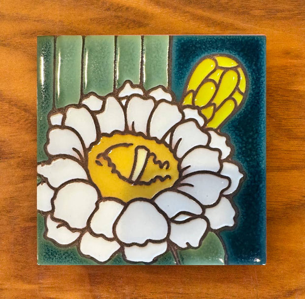 Desert Flora Coaster: Saguaro Cactus Bloom Gift  (4.25" sq)
