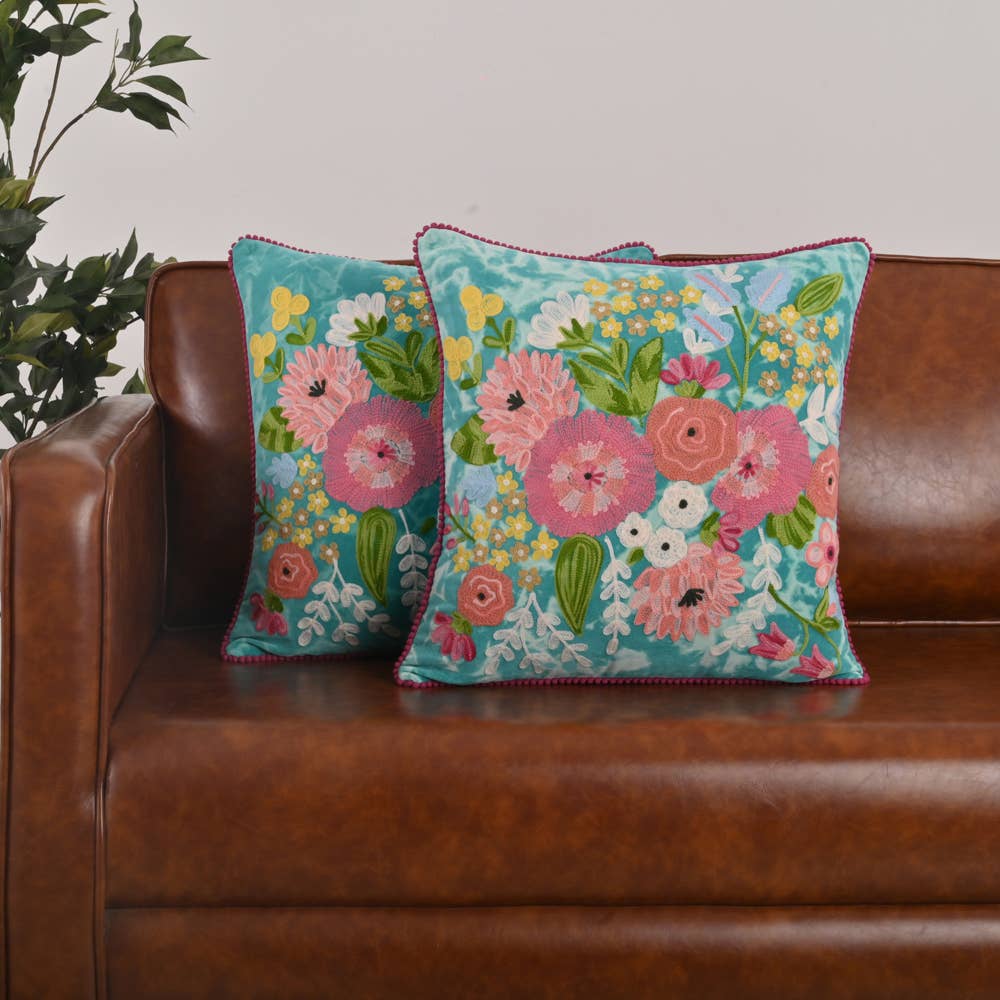 Spring Turquoise Camouflage Velvet Pillow 18X18
