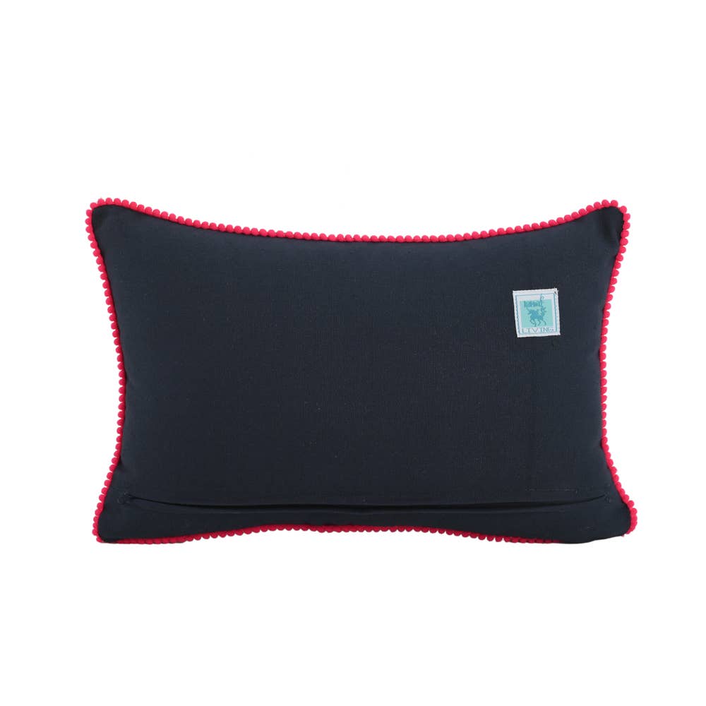 Embroidered Navy Pillow, 12x18