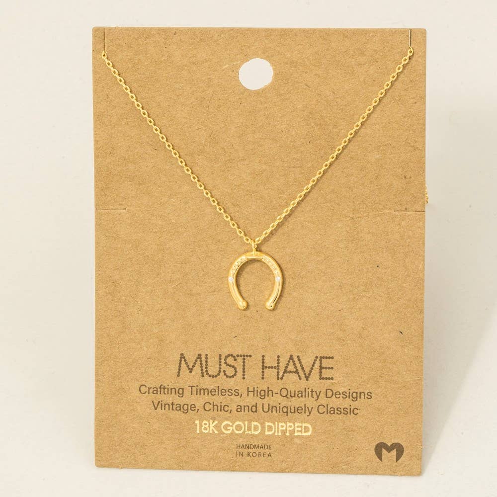 Gold Dipped Cz Western Horse Shoe Necklace