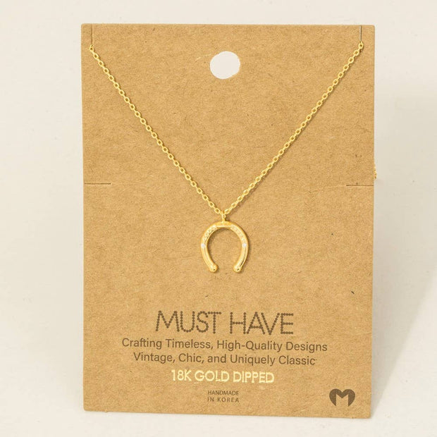 Gold Dipped Cz Western Horse Shoe Necklace