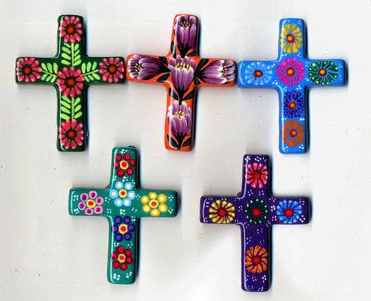 Hand-painted Ceramic cross magnets assorted