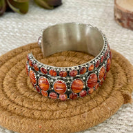 Beautiful Handmade Sterling Silver & Orange Spiny Cluster Cuff Bracelet