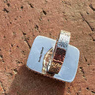 Beautiful Handmade Peacock Dahlia Rectangle Sterling Silver Adjustable Ring