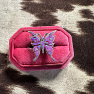 Beautiful Handmade Purple Opal And Sterling Silver Adjustable Butterfly Ring