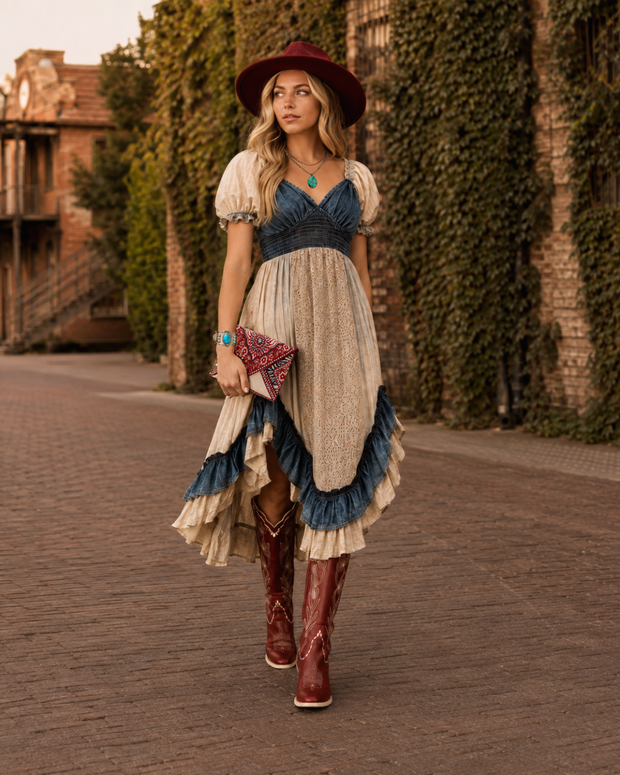 Western Ruffle Dress, Latte