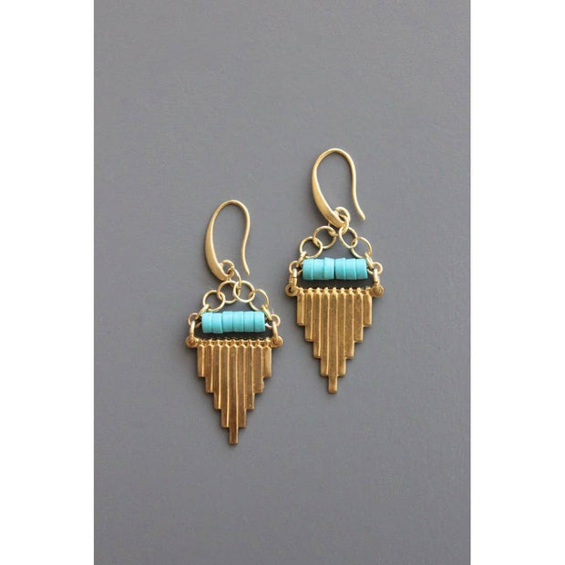 Geometric turquoise and brass earrings