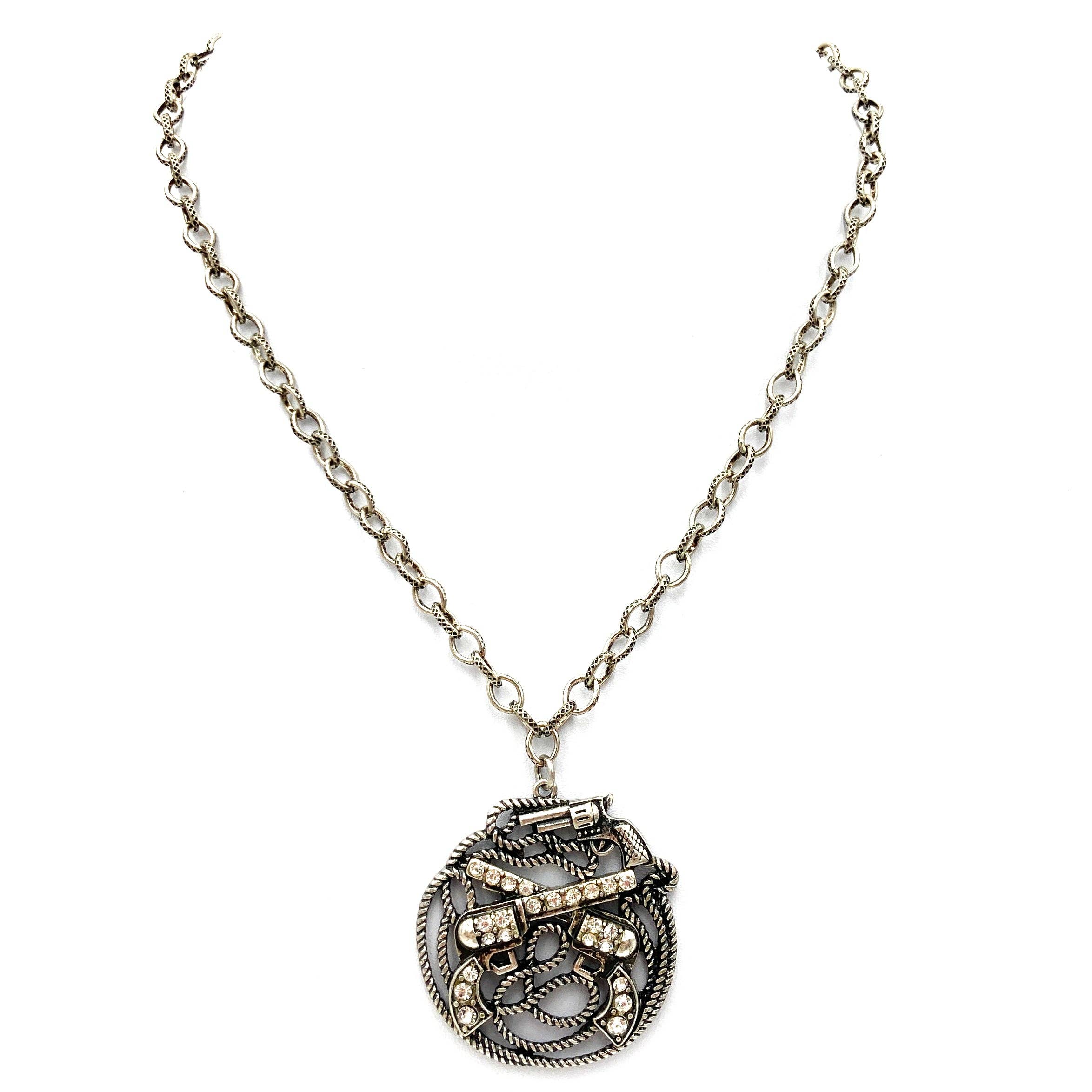 Rhinestone Pistol Necklace with Earrings
