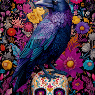 Raven on Calavera Skull Art Print