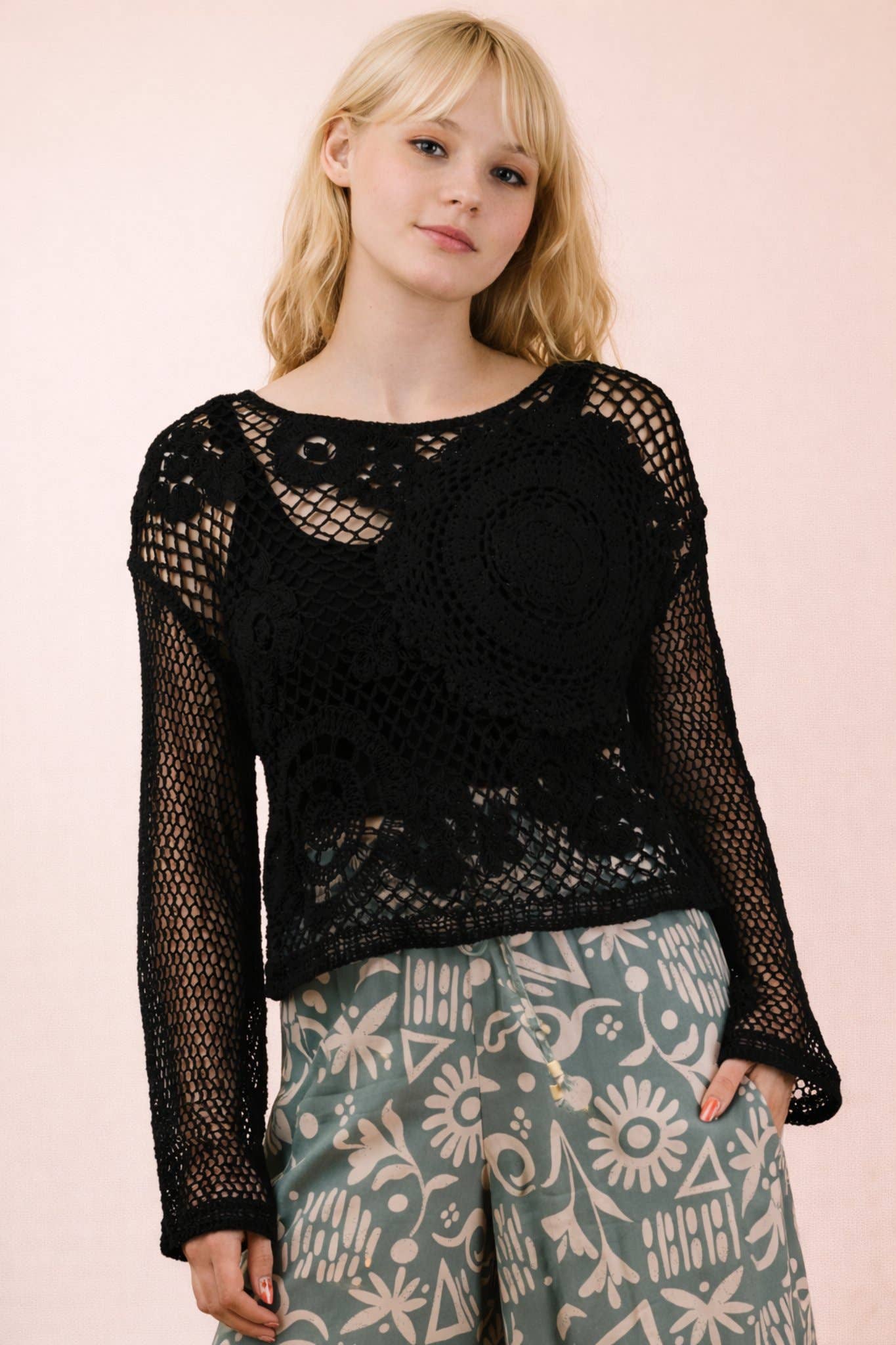 Crochet Long Sleeve Knit Top