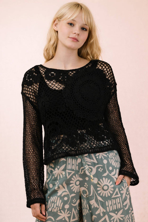 Crochet Long Sleeve Knit Top