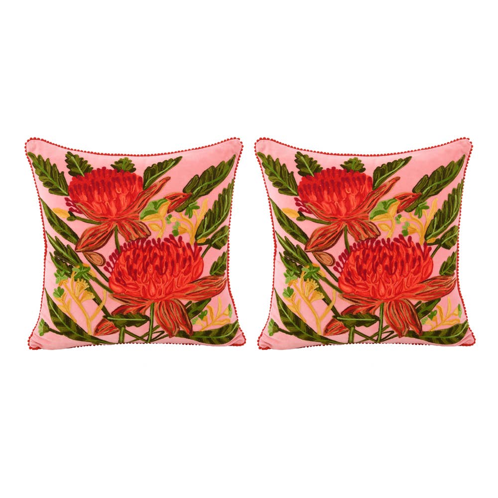 Blush Velvet Embroidered Pillow