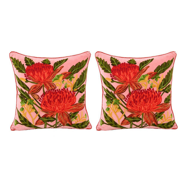 Blush Velvet Embroidered Pillow