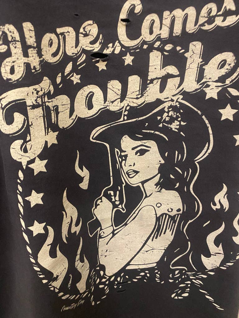 Here Comes Trouble Distressed T shirt