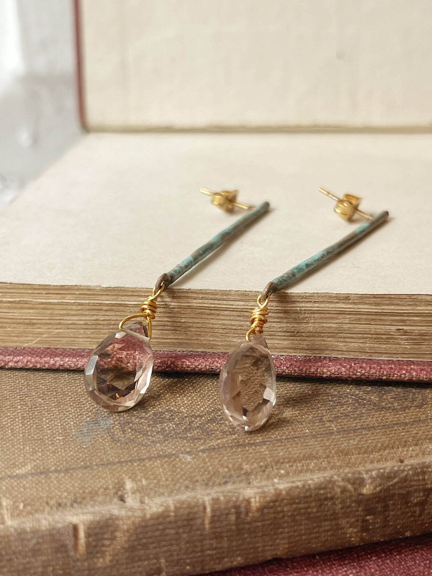 Patina & Smoky Topaz Stick Earrings