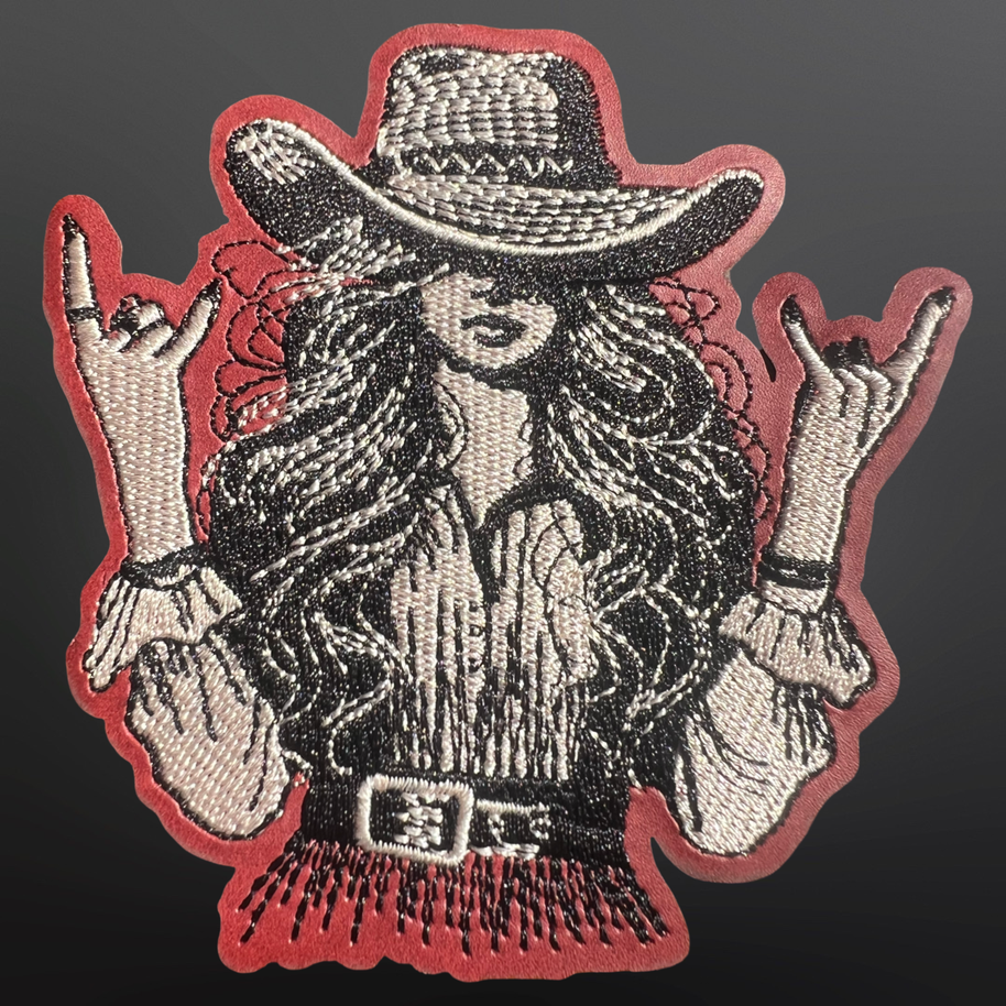 Iron On Trucker Hat Patch - Faux Leather Rockin Cowgirl