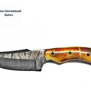 Damascus Knife Burnt Bone Handle, Handmade