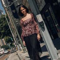 Lace Curved-Hem Midi Skirt, Black