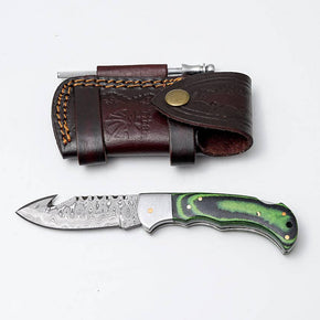 Green Micarta Damascus Gut Hook Hunting Knife