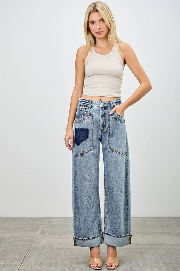High-Rise Western Patch Barrel Jeans