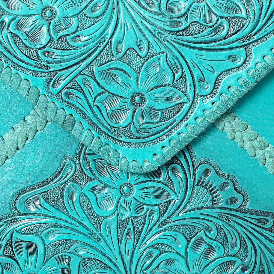 Hand-Tooled Floral Leather Envelope Purse, Multiple Colors