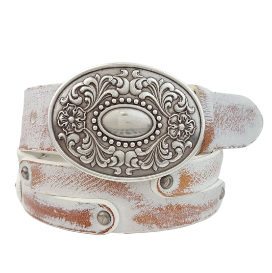 Western Floral Buckle w. Vintage Distressed Studded Belt