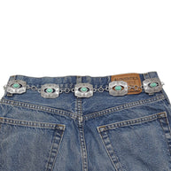 Western Silver Rectangular Concho Chain belt with stones