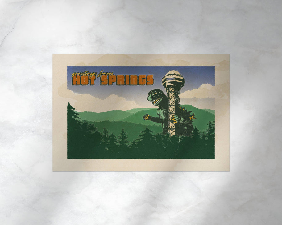 Hot Springs Godzilla Invasion Postcards