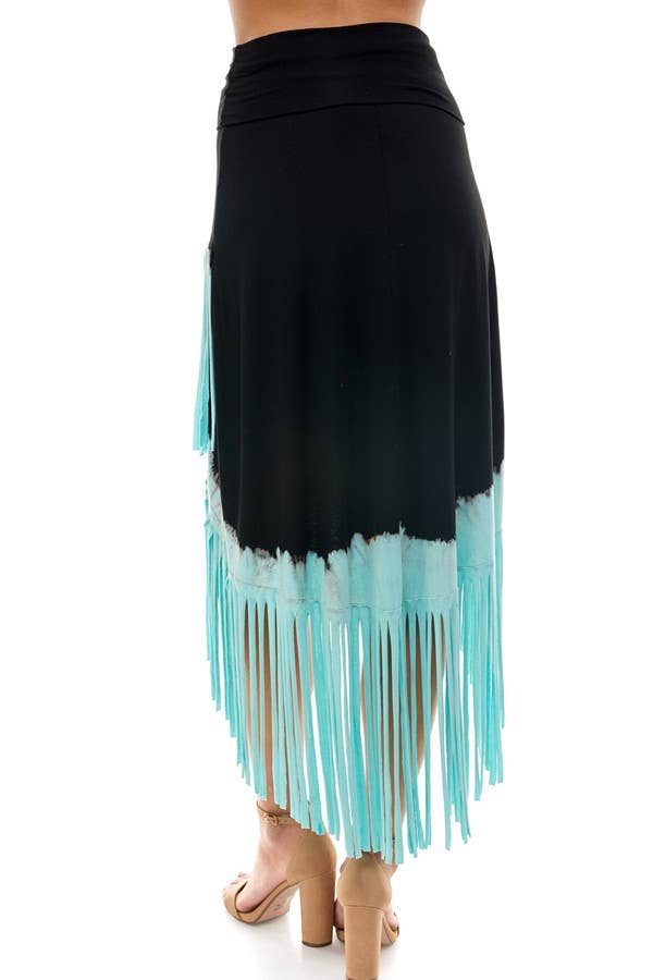 Tri Color Hi Low Fringe Skirt