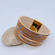 Crystal & Faux Leather Magnetic Bracelet