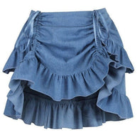 Blue Denim Ruched Bustle Skirt