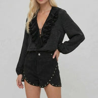 Black Heavyweight Faux Suede Studded Shorts