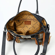 Handmade Western Leather Tote Bag with Hair-On Cowhide & Fringe