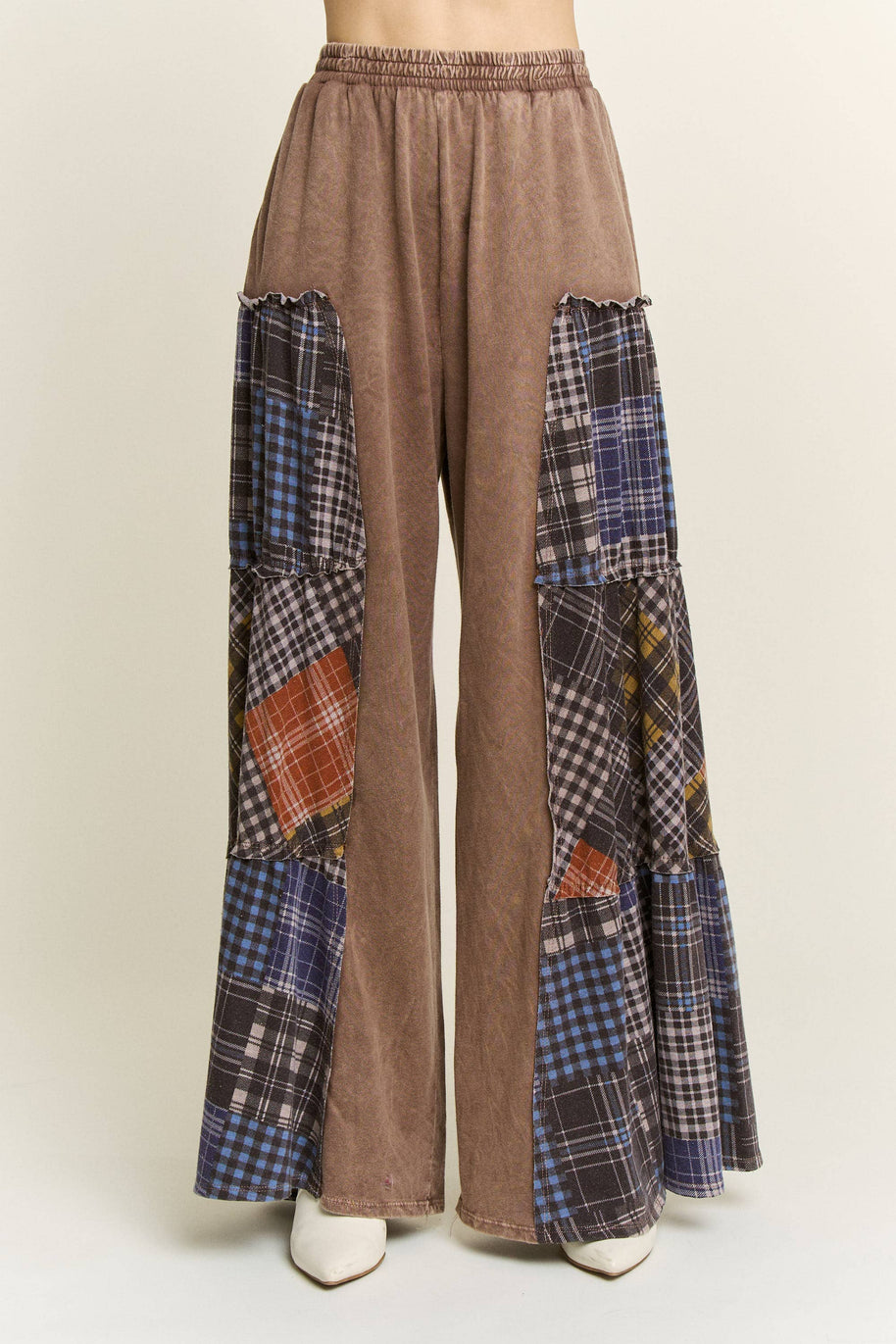 Mineral Washed Tiered Plaid Wide Flare pants HP6675