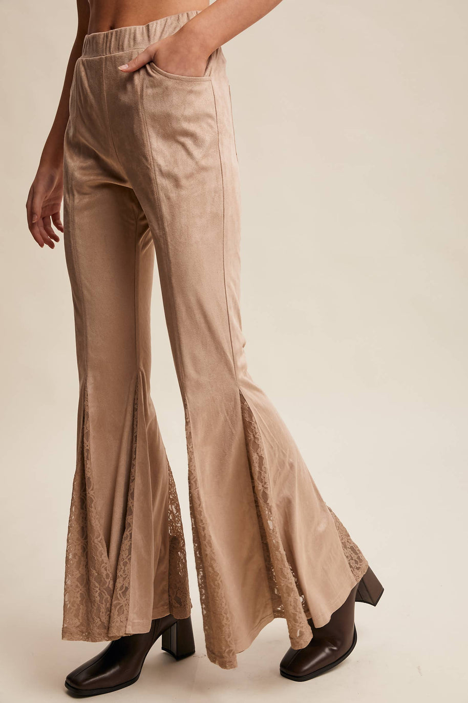 Lace Inset Flare Pants